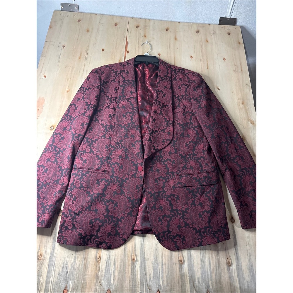 Rossi Man Premium Burgundy Paisley Brocade Blazer and Vest Set Mens Formalwear